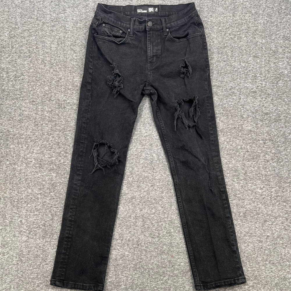 RSQ New York Slim Straight Distressed Ripped Jeans Washed Black‎ 30x30 Mens